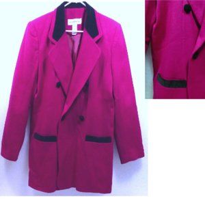 Vintage magenta wool jacket black velvet 1980's coat prep hunting purple pink